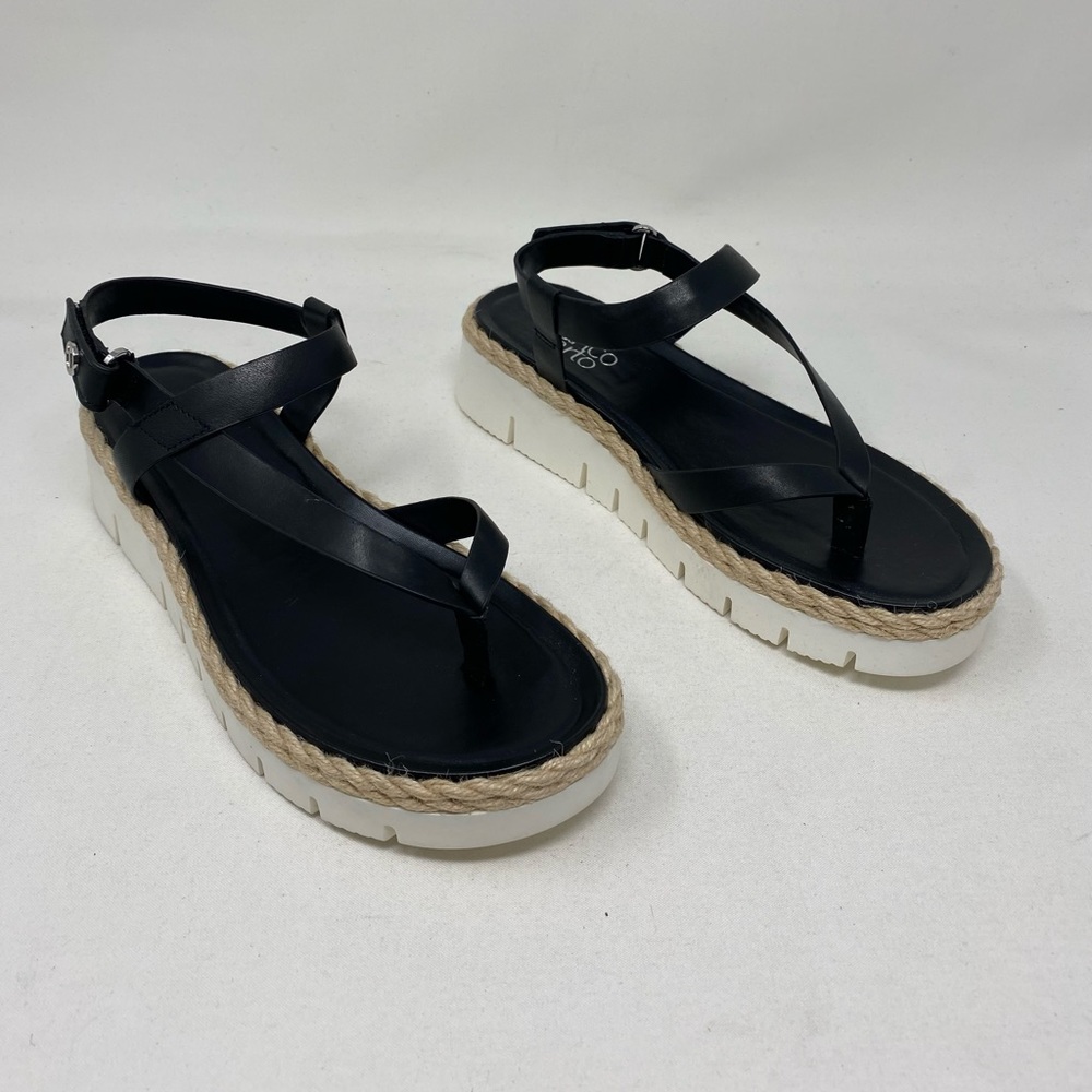 Franco Sarto Black and Natural Espadrille Platform Sandals